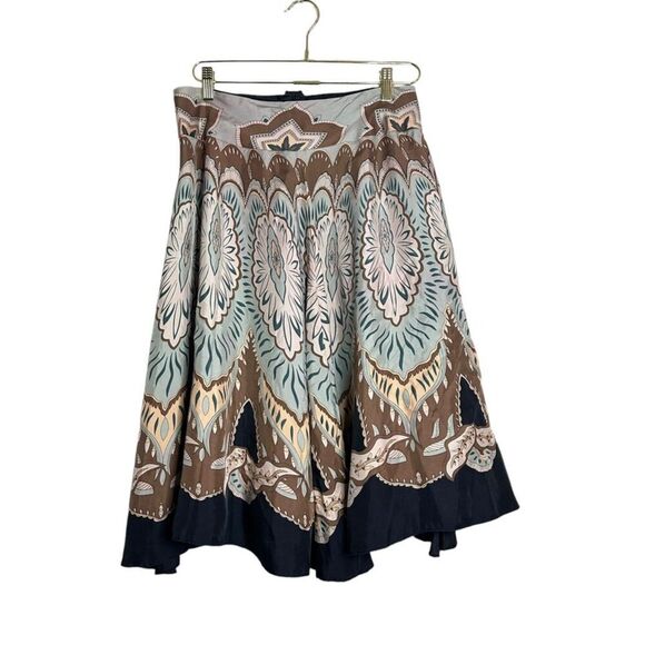 Coldwater Creek 100% Silk A Line Skirt Women M Brown Lined Flowey Boho - Picture 1 of 11